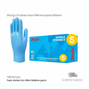 Strong-5 Pudrasız Mavi Nitril Muayene Eldiveni - 100'lük Kutu S BEDEN